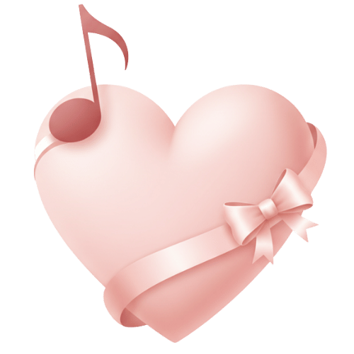 Cœur rose avec une note de musique, symbole de chanson personnalisée romantique pour déclaration d’amour.