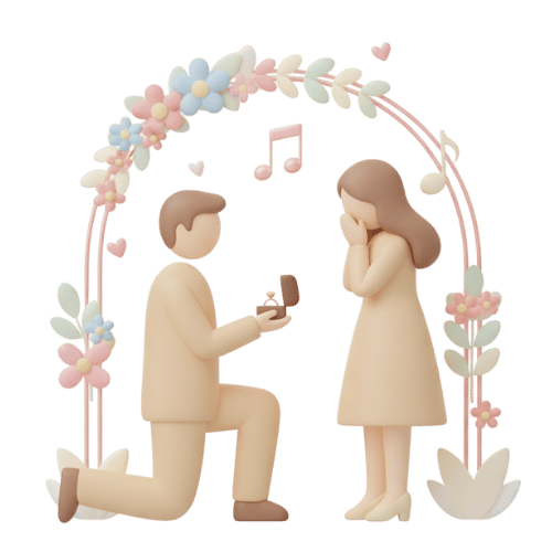 Couple sous une arche musicale lors d’une demande en mariage, idée de chanson personnalisée pour demande romantique.