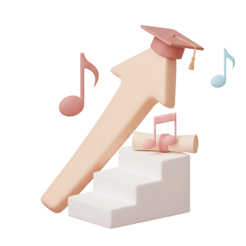 Icône de diplôme et podium avec note de musique, représentant une chanson personnalisée pour célébrer une réussite.