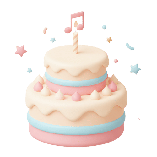 Gâteau d’anniversaire avec des notes de musique, symbole de chanson personnalisée en cadeau d’anniversaire.